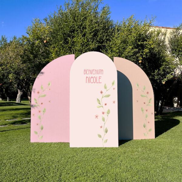 SET FOTOGRAFICO "FIOCCHI ROSA"   Arco centrale + 2 Mezzelune